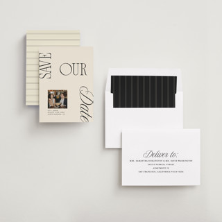 This is a buttercream save the date with standard by Olivia Goree called true romance printing on recycled smooth signature in standard