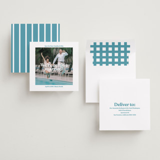 This is a pool save the date with standard by Owl and Toad called take the plunge printing on recycled smooth signature in square