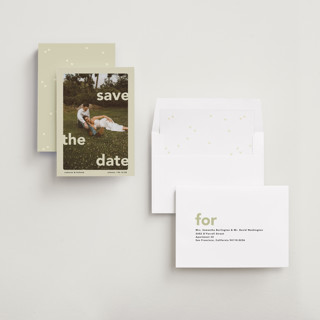This is a mint save the date with standard by Lori Wemple called save.the.date printing on recycled smooth signature in standard