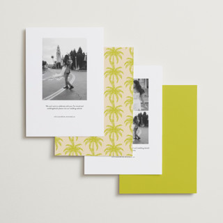 This is a limon save the date with standard by Megan Davis called palm beach printing on recycled smooth signature in standard