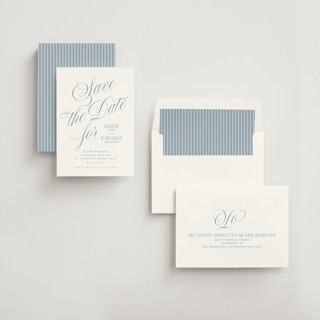 This is a sky save the date with standard by Kate Ahn called mirin printing on signature in standard