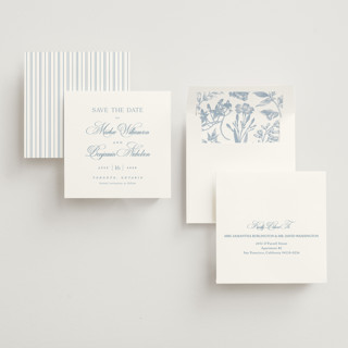 This is a ocean save the date with standard by Kelly Schmidt called chic script printing on signature in square