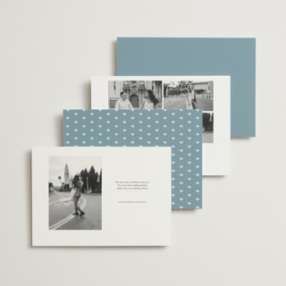 This is a french blue save the date with standard by Carolyn MacLaren called fleur corner printing on recycled smooth signature in standard