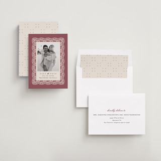 This is a mauve save the date with standard by Erica Krystek called chantilly printing on recycled smooth signature in standard