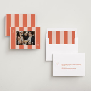 This is a grapefruit save the date with standard by Megan Davis called aperitivo printing on recycled smooth signature in standard