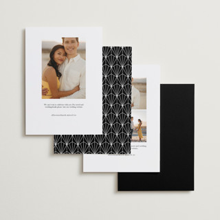 This is a pearl save the date with standard by Brooke Chandler called elegant fete printing on recycled smooth signature in standard