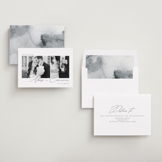 This is a noir save the date with standard by Emily Betts called simple two printing on recycled smooth signature in standard