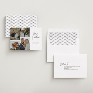 This is a sugar save the date with standard by Jessica Williams called bookmarked printing on recycled smooth signature in standard