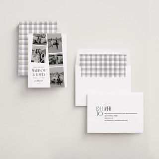 This is a sugar save the date with standard by Jessica Williams called photo booth printing on recycled smooth signature in standard