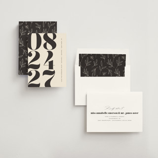 This is a ecru save the date with standard by Erica Krystek called mod stack printing on signature in standard