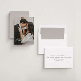 This is a pearl save the date with standard by Lea Delaveris called lovely day printing on recycled smooth signature in standard