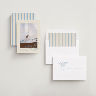 This is a capri save the date with standard by Creo Study called classic contemporary printing on recycled smooth signature in standard