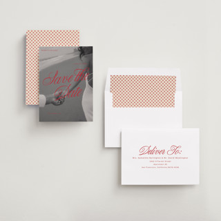 This is a crimson save the date with standard by Vera Lim called poster. printing on recycled smooth signature in standard