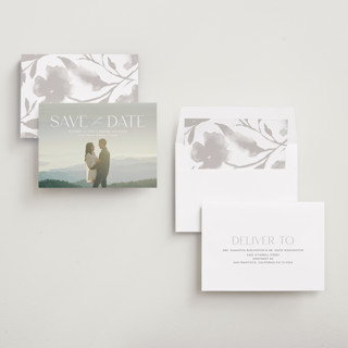 This is a cloud save the date with standard by Kate Ahn called monterosso printing on recycled smooth signature in standard