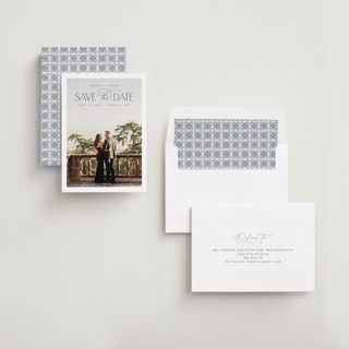 This is a cloud save the date with standard by Nicole Walsh called flourish printing on recycled smooth signature in standard