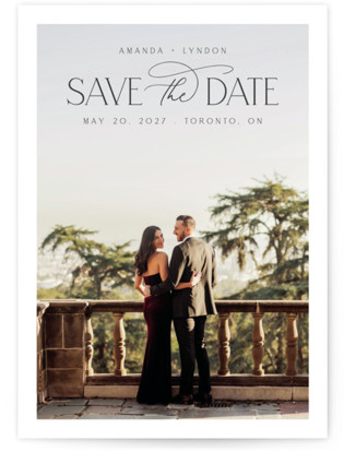 This is a cloud save the date with standard by Nicole Walsh called flourish printing on recycled smooth signature in standard