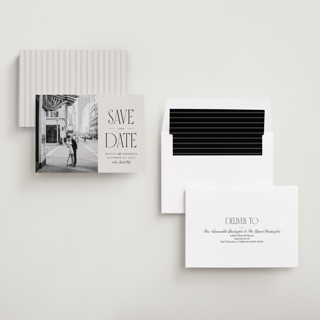 This is a dove save the date with standard by Robert and Stella called pierre printing on recycled smooth signature in standard