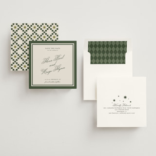This is a evergreen save the date with standard by Kelly Watkins called emerson printing on signature in standard