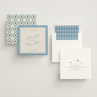 This is a provincial save the date with standard by Kelly Watkins called emerson printing on signature in standard