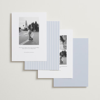 This is a dusty blue save the date with standard by Jennifer Postorino called coastal charm printing on recycled smooth signature in standard