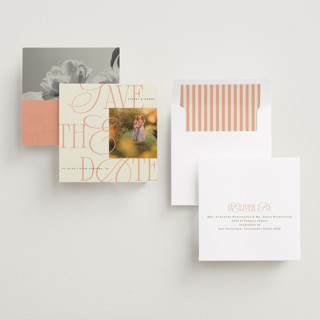 This is a poppy save the date with standard by Morgan Kendall called bloom printing on recycled smooth signature in standard