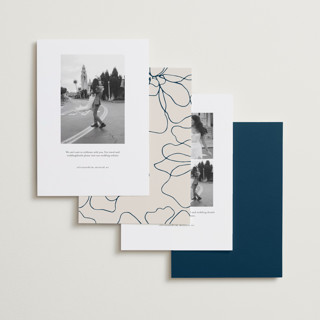 This is a navy save the date with standard by Erica Krystek called arched type printing on recycled smooth signature in standard