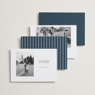 This is a navy save the date with standard by Brianne Larsen called classic date printing on recycled smooth signature in standard