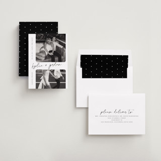 This is a snow save the date with standard by Sarah Curry called signature snapshots printing on recycled smooth signature in standard