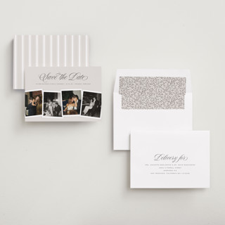 This is a creme save the date with standard by Erin L. Wilson called simple snapshots printing on recycled smooth signature in standard