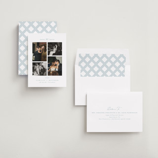 This is a sky save the date with standard by Kristie Kern called boucle printing on recycled smooth signature in standard