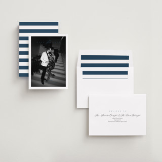 This is a midnight blue save the date with standard by Eric Clegg called casual elegance printing on recycled smooth signature in standard