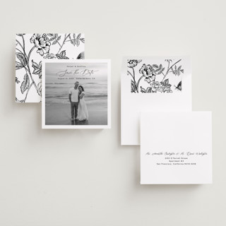 This is a onyx save the date with standard by Benita Crandall called chic square printing on recycled smooth signature in standard