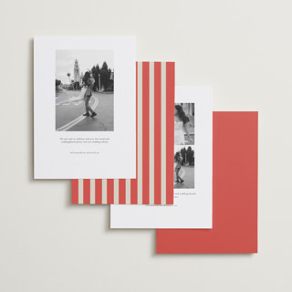 This is a tomato save the date with standard by Jackie Crawford called modern border printing on recycled smooth signature in standard