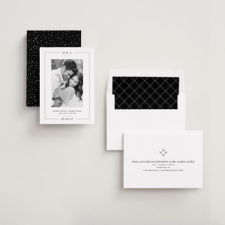 This is a ebony save the date with standard by Meagan Christensen called alcott printing on recycled smooth signature in 5x7