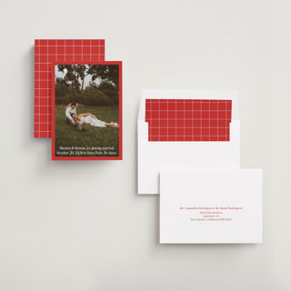 This is a cherry save the date with standard by Becky Nimoy called black border printing on recycled smooth signature in standard