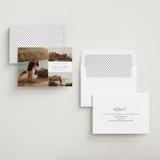This is a sugar save the date with standard by Jessica Williams called casual elegance printing on recycled smooth signature in standard