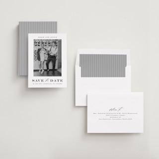 This is a midnight save the date with standard by Stacey Meacham called classic charm printing on recycled smooth signature in standard