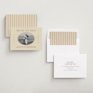 This is a buttercream save the date with standard by Angela Garrick called ethan printing on recycled smooth signature in standard