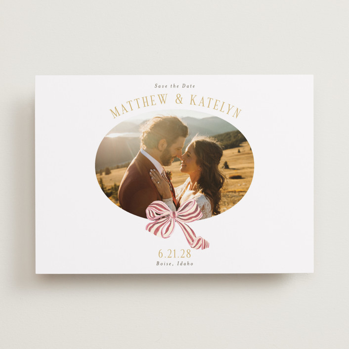 "Ruban en Fleur" - Hand Drawn Save The Date Cards in Rose by Itsy Belle Studio.