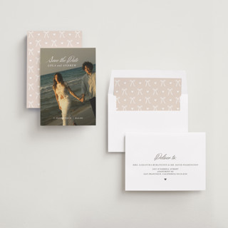 This is a pearl save the date with standard by Stacey Day called essence printing on recycled smooth signature in standard
