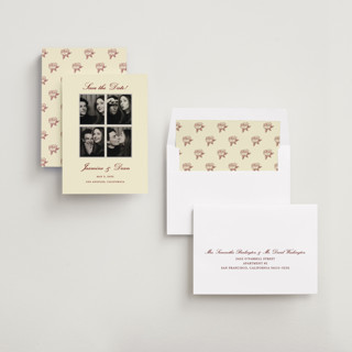 This is a wine rose save the date with standard by Kalea called classic four printing on recycled smooth signature in standard