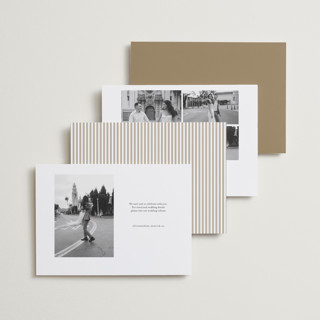 This is a golden save the date with standard by Pink House Press called notched up printing on recycled smooth signature in standard