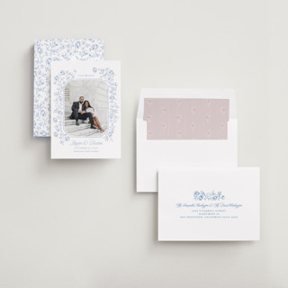 This is a sky save the date with standard by Robert and Stella called framed florals printing on recycled smooth signature in standard