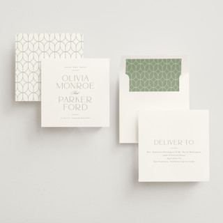 This is a leaf save the date with standard by Kristie Kern called elan printing on signature in square