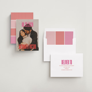 This is a rose save the date with standard by letterfix called ensemble printing on recycled smooth signature in standard