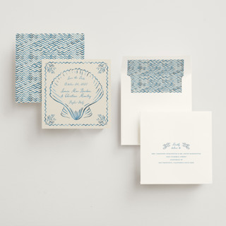 This is a ocean save the date with standard by Pati Cascino called puglia printing on signature in square