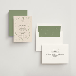 This is a olive save the date with standard by Helena Vitto called the swan printing on signature in standard