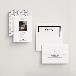 This is a ivory save the date with standard by Studio Suku called hotel printing on recycled smooth signature in standard
