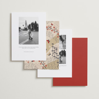 This is a rose save the date with standard by Jennifer Holbrook called japanese textile printing on recycled smooth signature in standard