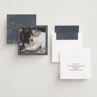 This is a slate save the date with standard by Meggy Masters called vintage take printing on recycled smooth signature in square